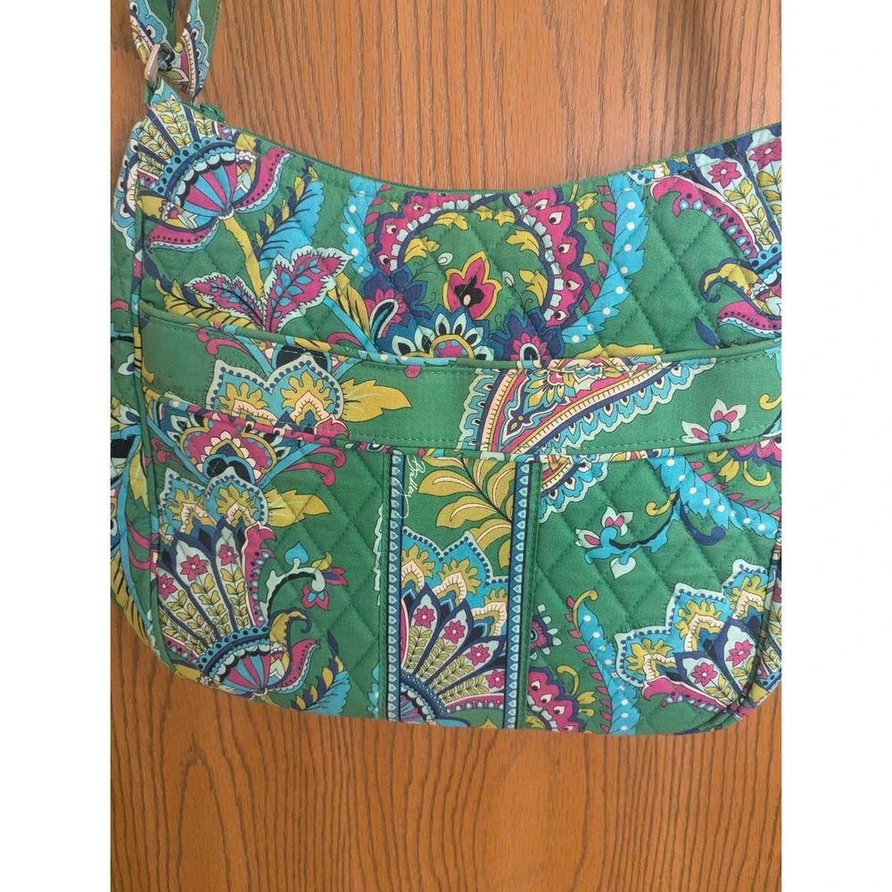 Vera Bradley Retired Emerald Paisley Quilted Cotton Crossbody Bag Green Multi